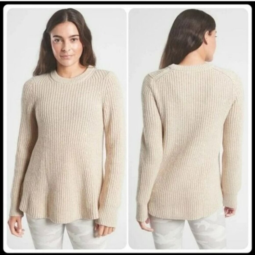 New Athleta Sierra Crew Neck Sweater Pullover Swing Coconut Cream Ivory Ribbed K